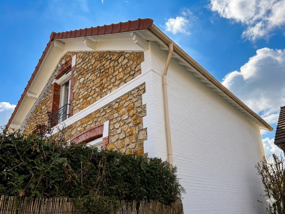 Façade maison pierre et blanc